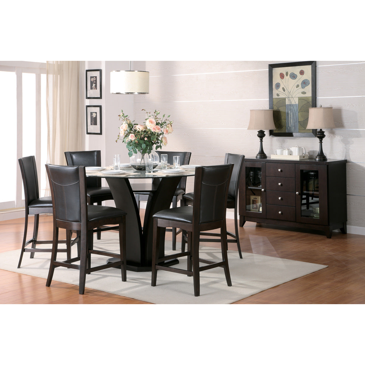 Daisy Round Counter Height Table, Glass Top
