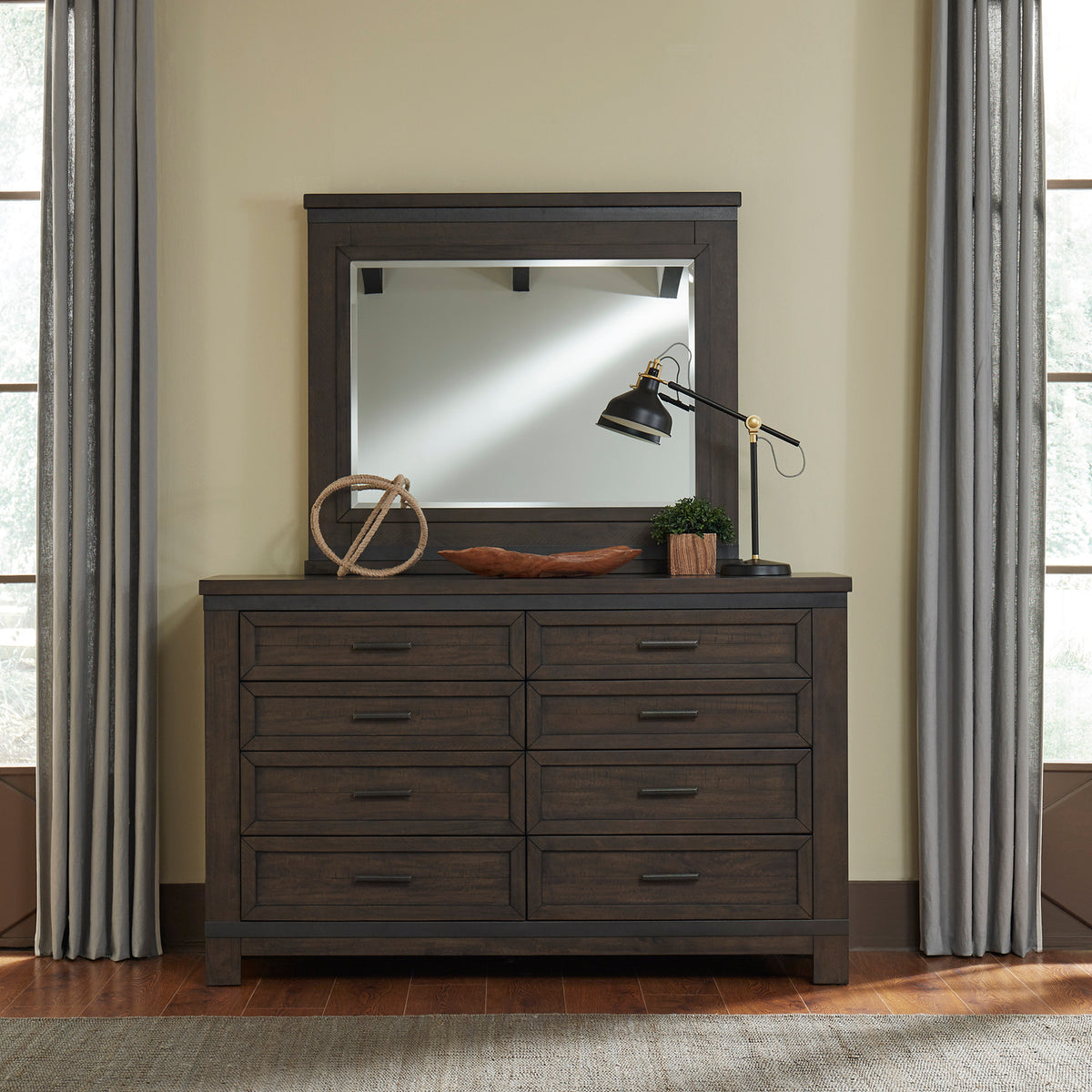 Thornwood Hills Queen Bookcase Bed, Dresser & Mirror, Night Stand Bedroom Set