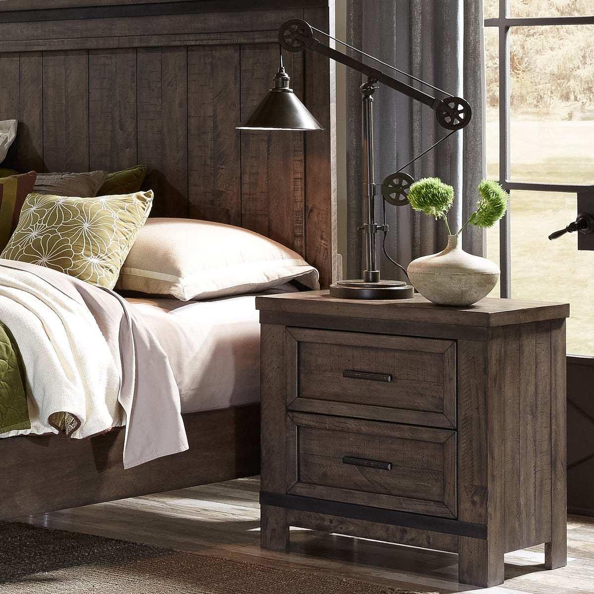Thornwood Hills Queen Bookcase Bed, Dresser & Mirror, Night Stand Bedroom Set