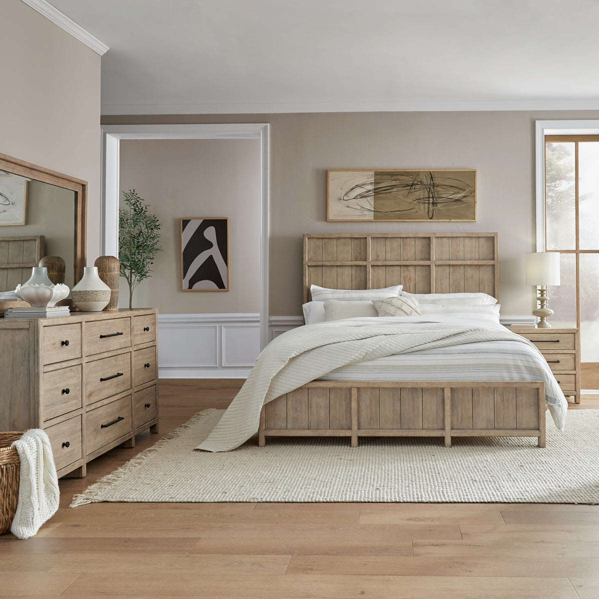 Proximity Place Queen Panel Bed, Dresser & Mirror, Night Stand