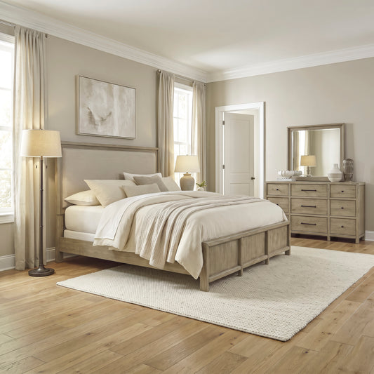 Proximity Place Queen Uph Bed, Dresser & Mirror
