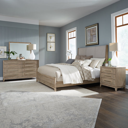 Brentwood Queen Uph Bed, Dresser & Mirror, Night Stand