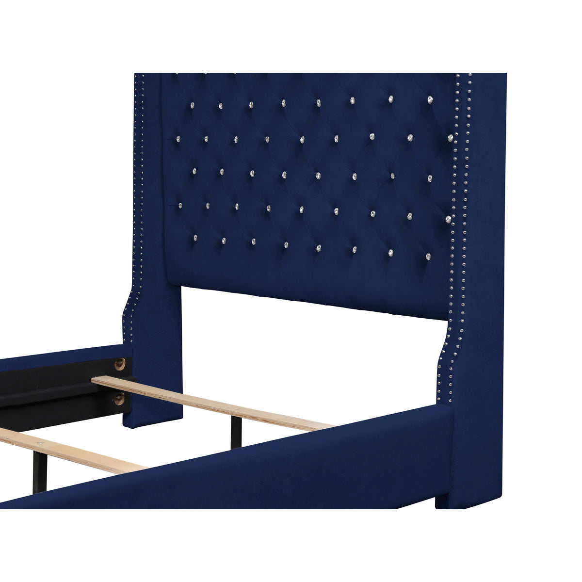 Uphl Velvet Qn Bed, Blue