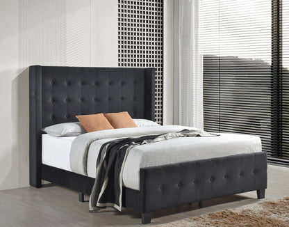 Queen Bed W/ Tufted And W/ Speaker & Usb/Type C, Black Velvet