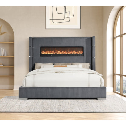 Vadra Uphl Qn Bed W/ Fireplace Display