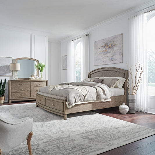 Avalon Queen Panel Storage Bed, Dresser & Mirror