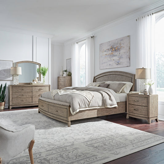 Avalon Queen Panel Storage Bed, Dresser & Mirror, Chest, Night Stand