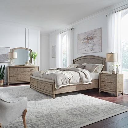Avalon Queen Panel Storage Bed, Dresser & Mirror, Night Stand