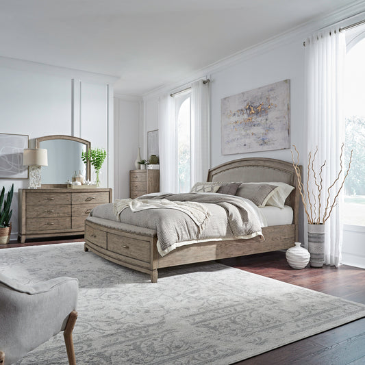 Avalon Queen Uph Storage Bed, Dresser & Mirror, Chest