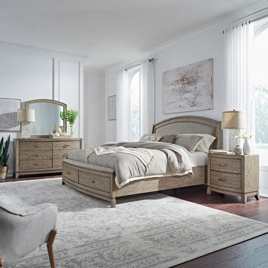 Avalon Queen Uph Storage Bed, Dresser & Mirror, Night Stand