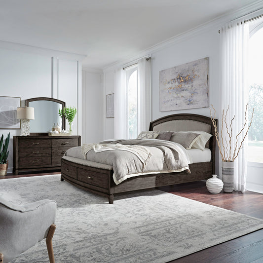 Avalon Queen Uph Storage Bed, Dresser & Mirror