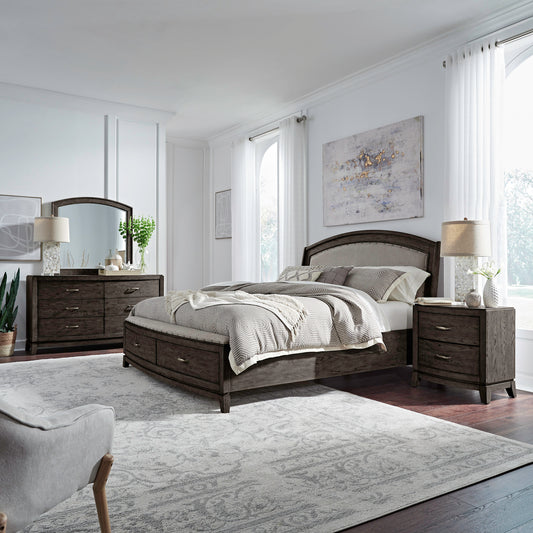 Avalon Queen Uph Storage Bed, Dresser & Mirror, Night Stand