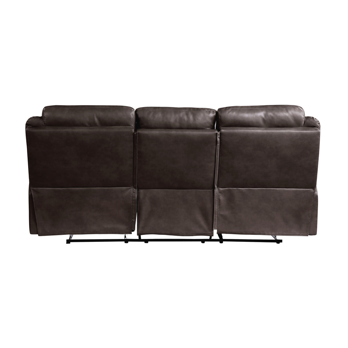 Aram Double Reclining Sofa with Center Drop-Down Cup Holders, Receptacles, Hidden Drawer and USB Ports - Dark brown