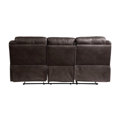 Aram Double Reclining Sofa with Center Drop-Down Cup Holders, Receptacles, Hidden Drawer and USB Ports - Dark brown