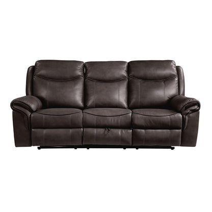 Aram Double Reclining Sofa with Center Drop-Down Cup Holders, Receptacles, Hidden Drawer and USB Ports - Dark brown