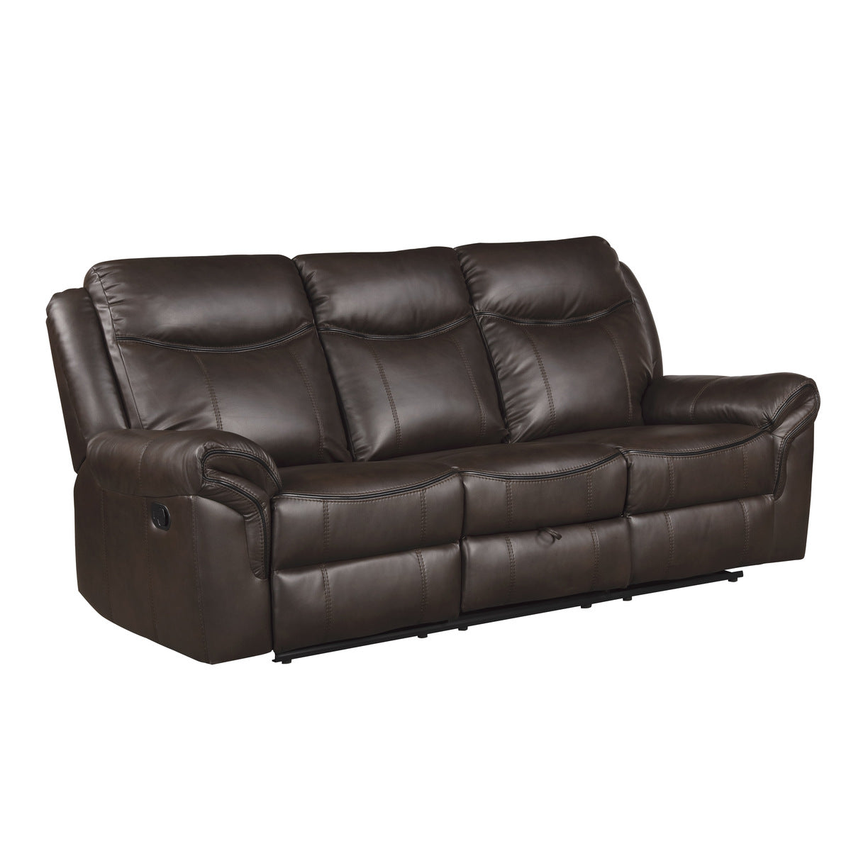 Aram Double Reclining Sofa with Center Drop-Down Cup Holders, Receptacles, Hidden Drawer and USB Ports - Dark brown