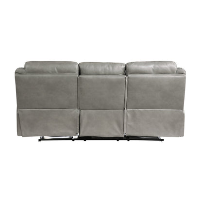 Aram Double Reclining Sofa with Center Drop-Down Cup Holders, Receptacles, Hidden Drawer and USB Ports - Gray