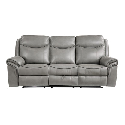 Aram Double Reclining Sofa with Center Drop-Down Cup Holders, Receptacles, Hidden Drawer and USB Ports - Gray