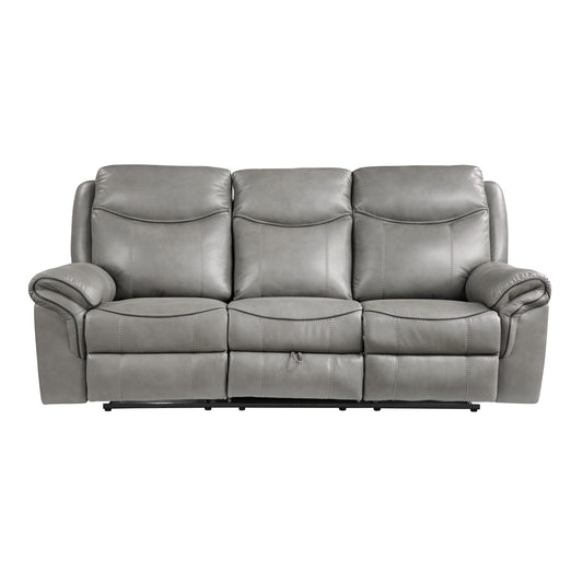 Aram Double Reclining Sofa with Center Drop-Down Cup Holders, Receptacles, Hidden Drawer and USB Ports - Gray