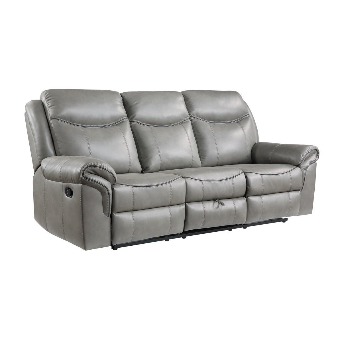 Aram Double Reclining Sofa with Center Drop-Down Cup Holders, Receptacles, Hidden Drawer and USB Ports - Gray