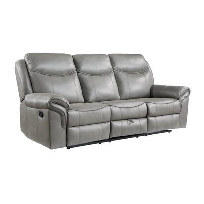 Aram Double Reclining Sofa with Center Drop-Down Cup Holders, Receptacles, Hidden Drawer and USB Ports - Gray