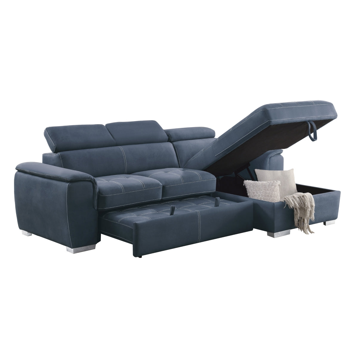 Ferriday 2-Piece Sectional with Adjustable Headrests, Pull-out Bed and Right Chaise with Hidden Storage