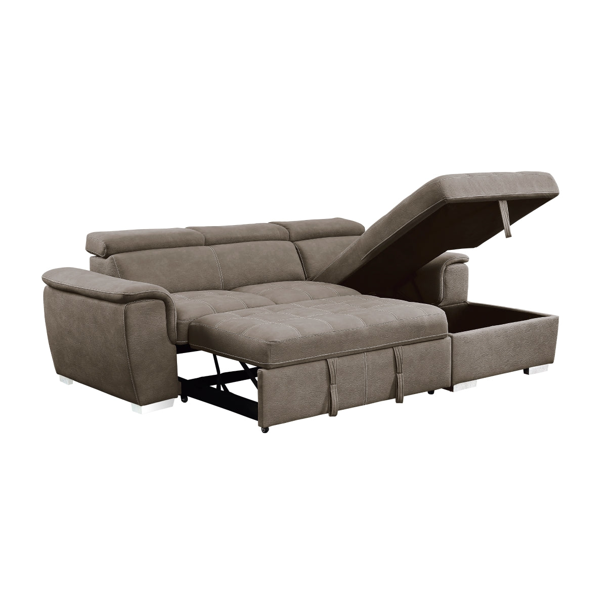 Ferriday 2-Piece Sectional with Adjustable Headrests, Pull-out Bed and Right Chaise with Hidden Storage