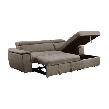 Ferriday 2-Piece Sectional with Adjustable Headrests, Pull-out Bed and Right Chaise with Hidden Storage