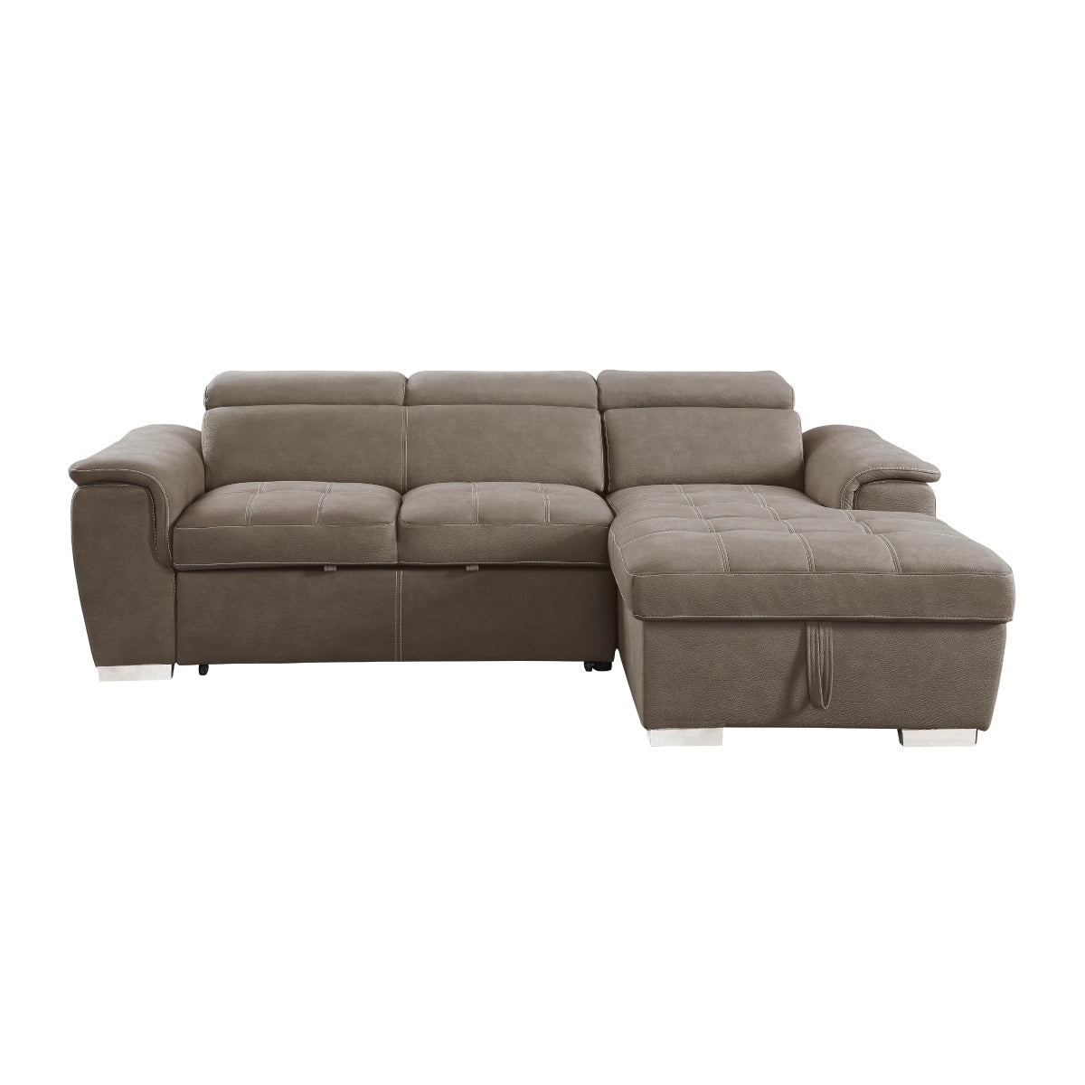 Ferriday 2-Piece Sectional with Adjustable Headrests, Pull-out Bed and Right Chaise with Hidden Storage