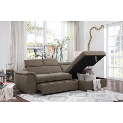 Ferriday 2-Piece Sectional with Adjustable Headrests, Pull-out Bed and Right Chaise with Hidden Storage