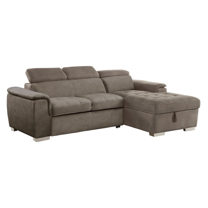 Ferriday 2-Piece Sectional with Adjustable Headrests, Pull-out Bed and Right Chaise with Hidden Storage