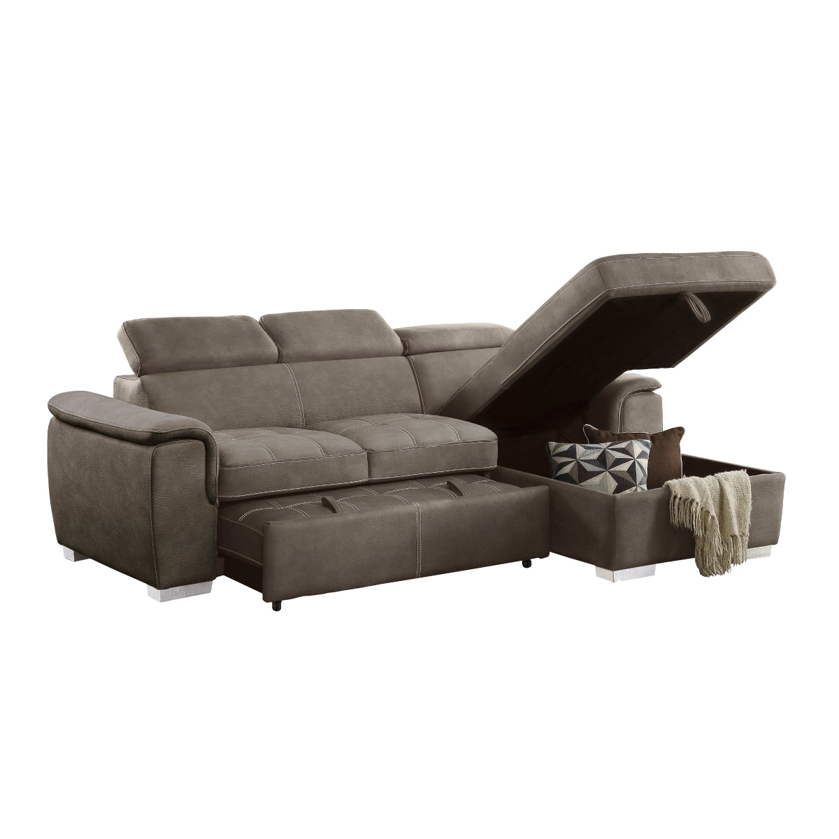 Ferriday 2-Piece Sectional with Adjustable Headrests, Pull-out Bed and Right Chaise with Hidden Storage