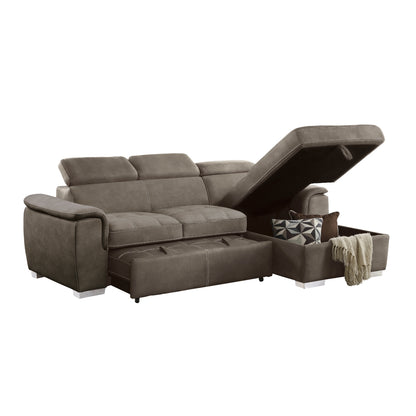 Ferriday 2-Piece Sectional with Adjustable Headrests, Pull-out Bed and Right Chaise with Hidden Storage