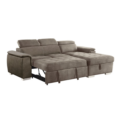 Ferriday 2-Piece Sectional with Adjustable Headrests, Pull-out Bed and Right Chaise with Hidden Storage