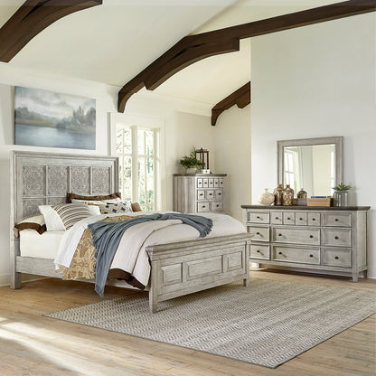 Heartland Opt Queen Panel Bed, Dresser & Mirror, Chest Bedroom Set
