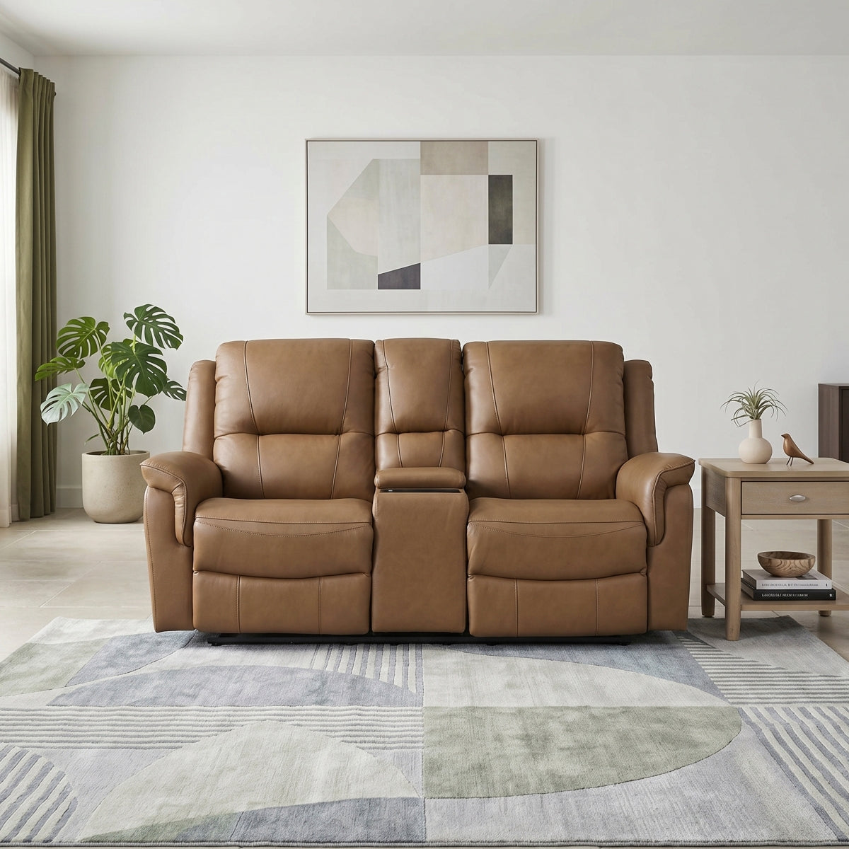 Haven Power Double Reclining Love Seat with Center Console, Hidden Arms Cup Holders, Charging Ports and Wireless Charger