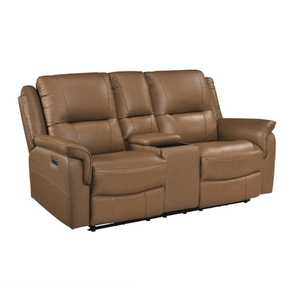 Haven Power Double Reclining Love Seat with Center Console, Hidden Arms Cup Holders, Charging Ports and Wireless Charger
