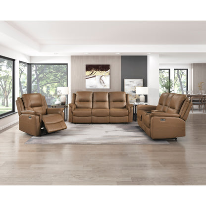 Haven Power Double Reclining Love Seat with Center Console, Hidden Arms Cup Holders, Charging Ports and Wireless Charger
