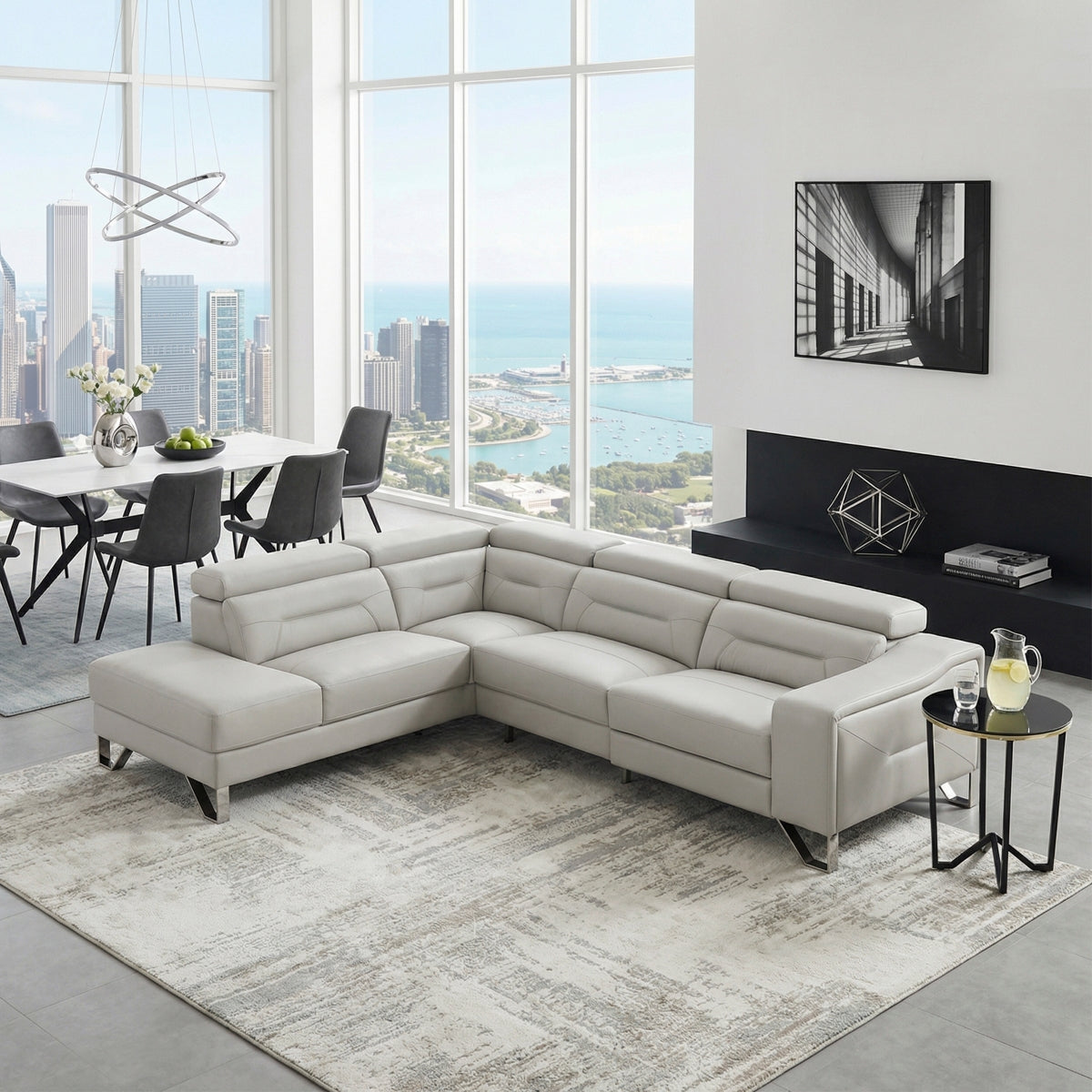 Ventura 2-Piece Sectional with Left Chaise, Adjustable Headrests and Charging ports