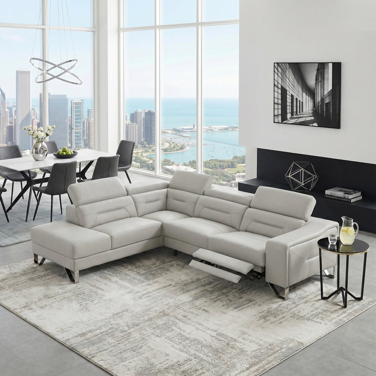 Ventura 2-Piece Sectional with Left Chaise, Adjustable Headrests and Charging ports