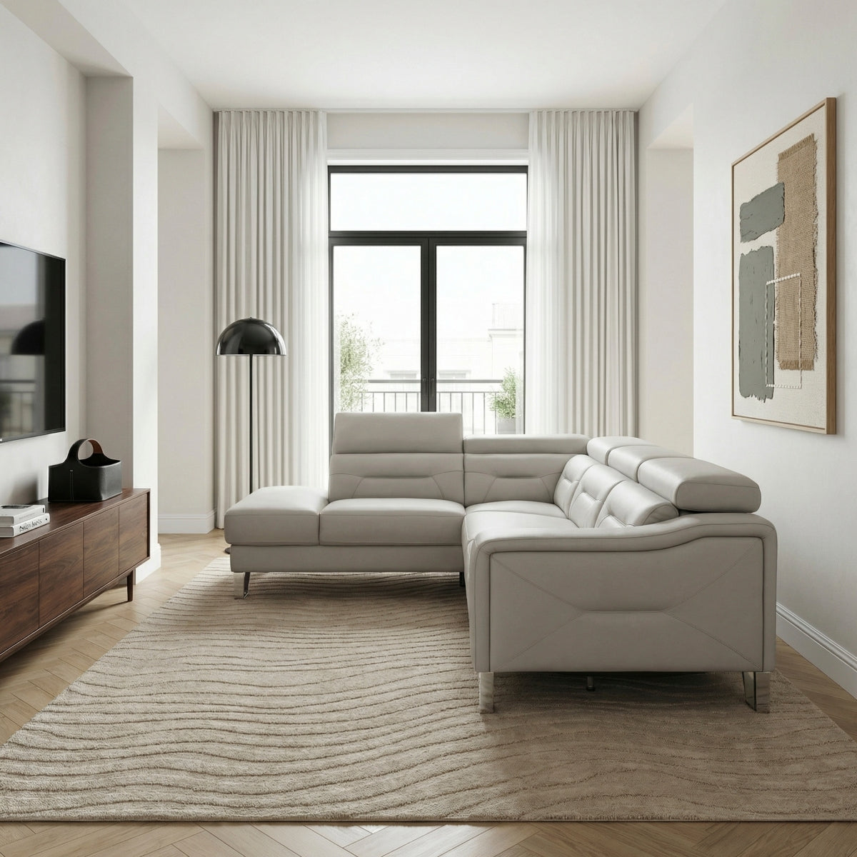 Ventura 2-Piece Sectional with Left Chaise, Adjustable Headrests and Charging ports