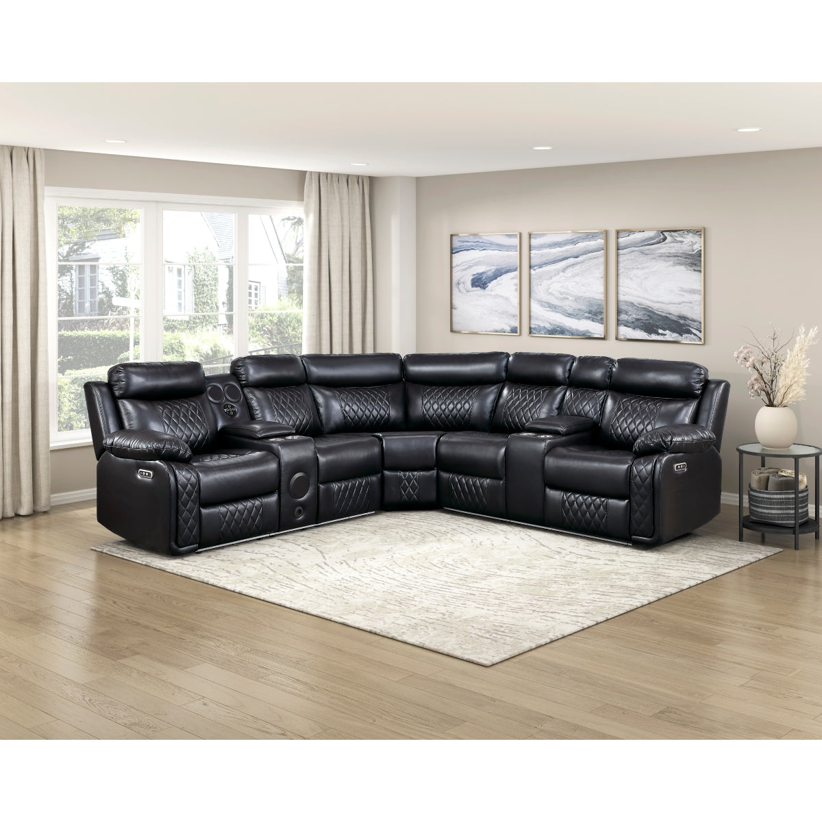 Cipher 3-Piece Power Reclining Sectional with Two Consoles, Speakers, Subwoofer, LED Lighting and Charging Port