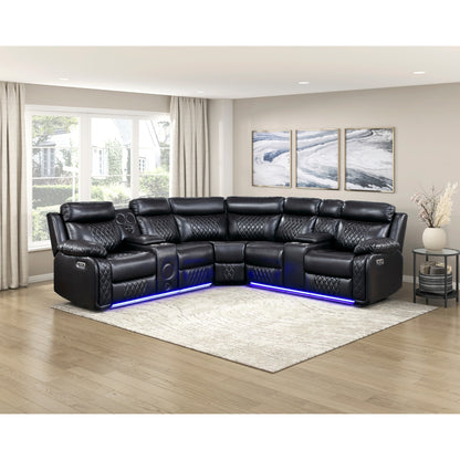 Cipher 3-Piece Power Reclining Sectional with Two Consoles, Speakers, Subwoofer, LED Lighting and Charging Port
