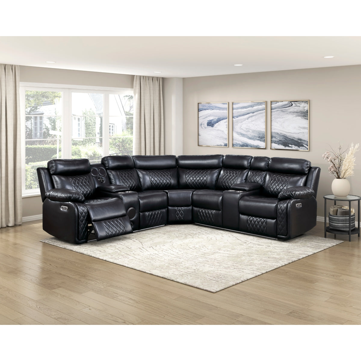 Cipher 3-Piece Power Reclining Sectional with Two Consoles, Speakers, Subwoofer, LED Lighting and Charging Port