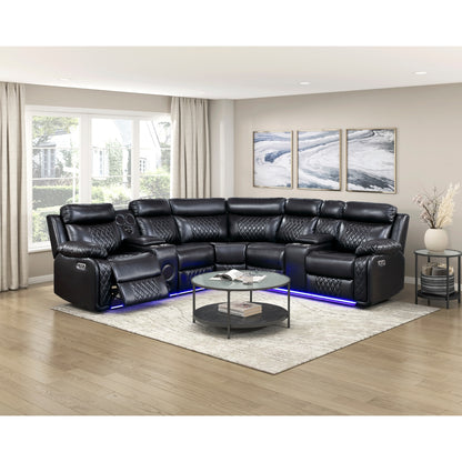 Cipher 3-Piece Power Reclining Sectional with Two Consoles, Speakers, Subwoofer, LED Lighting and Charging Port