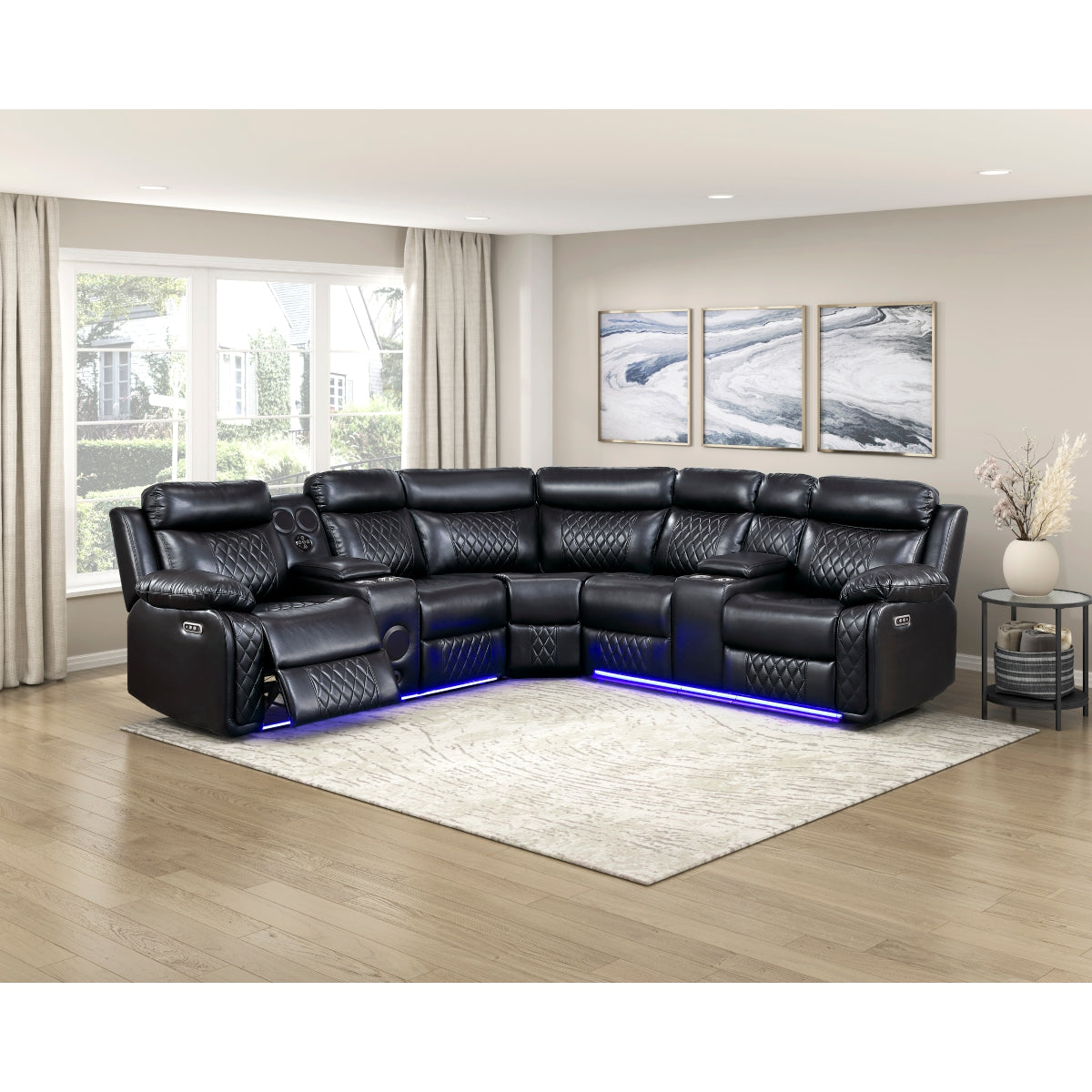 Cipher 3-Piece Power Reclining Sectional with Two Consoles, Speakers, Subwoofer, LED Lighting and Charging Port