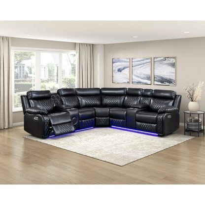 Cipher 3-Piece Power Reclining Sectional with Two Consoles, Speakers, Subwoofer, LED Lighting and Charging Port