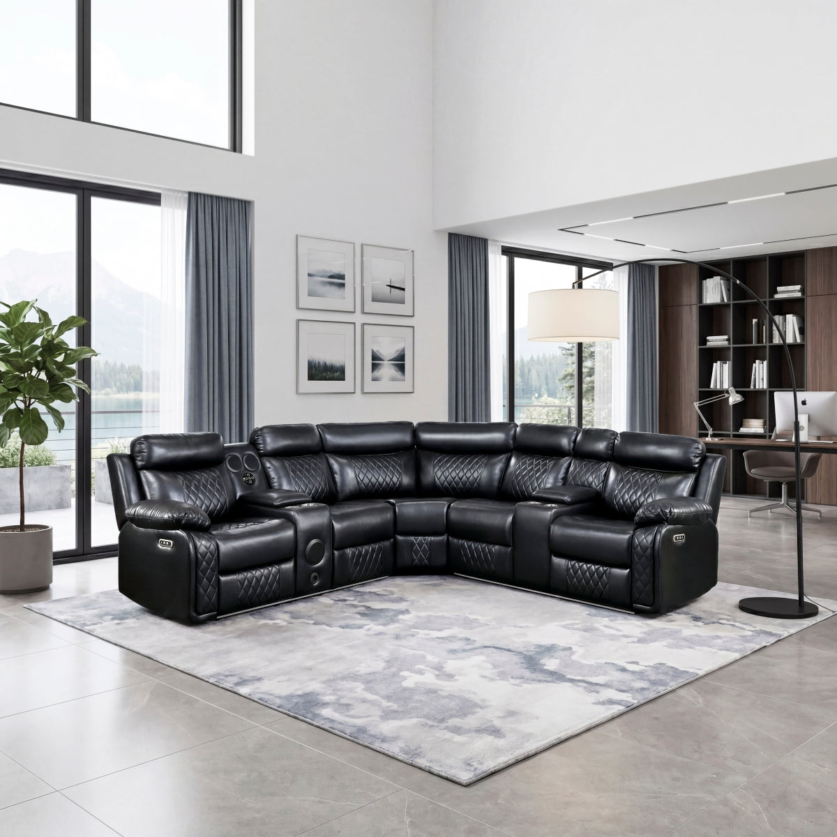 Cipher 3-Piece Power Reclining Sectional with Two Consoles, Speakers, Subwoofer, LED Lighting and Charging Port