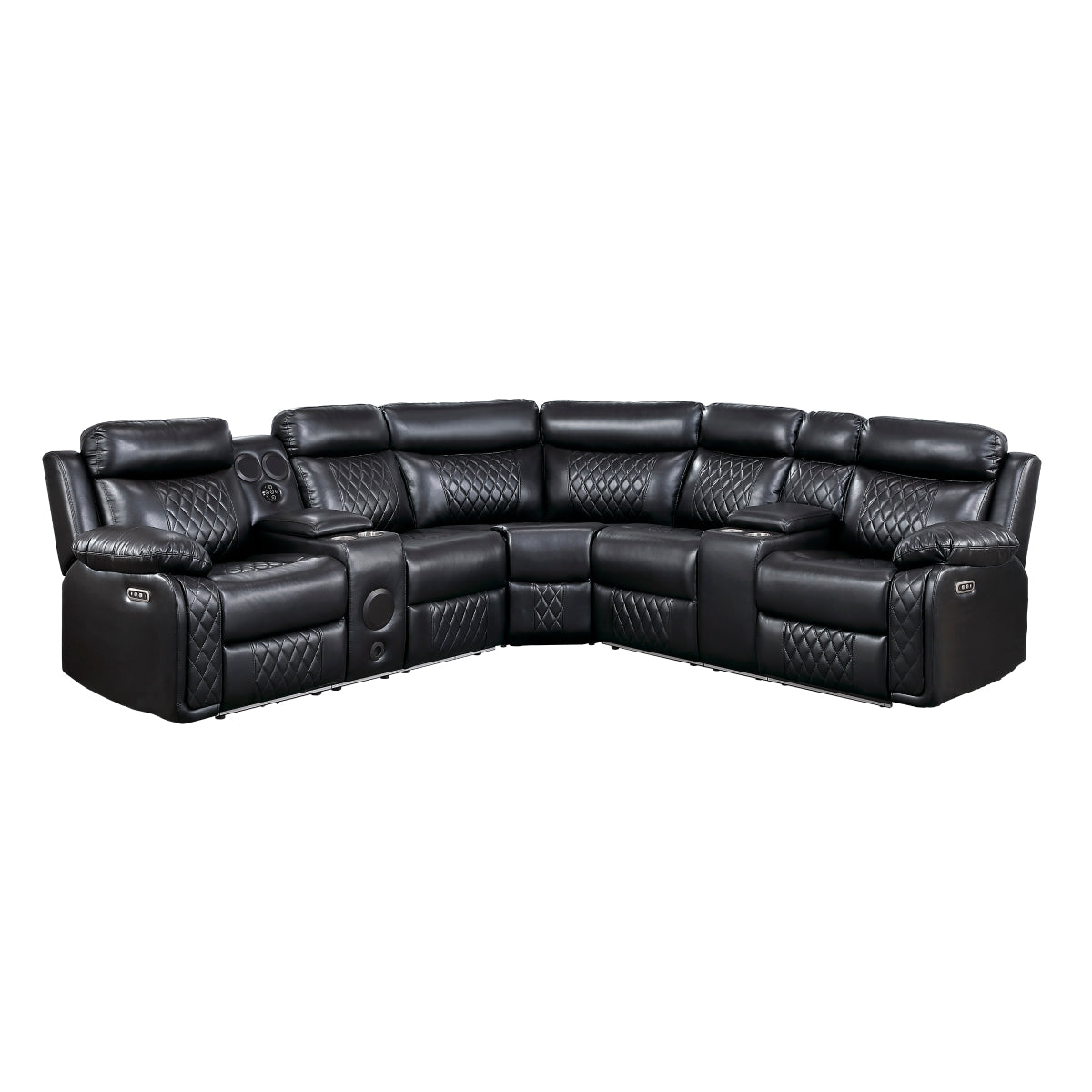 Cipher 3-Piece Power Reclining Sectional with Two Consoles, Speakers, Subwoofer, LED Lighting and Charging Port