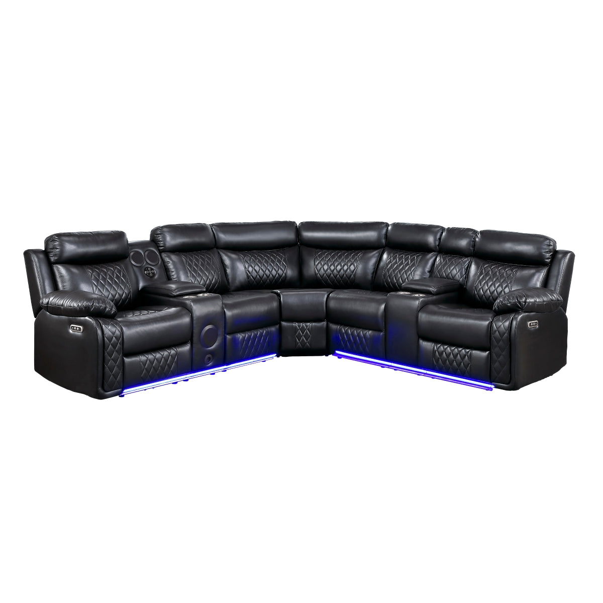 Cipher 3-Piece Power Reclining Sectional with Two Consoles, Speakers, Subwoofer, LED Lighting and Charging Port